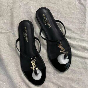 Yves Saint Laurent Cassandra Slides In Laminated Metallic Leather